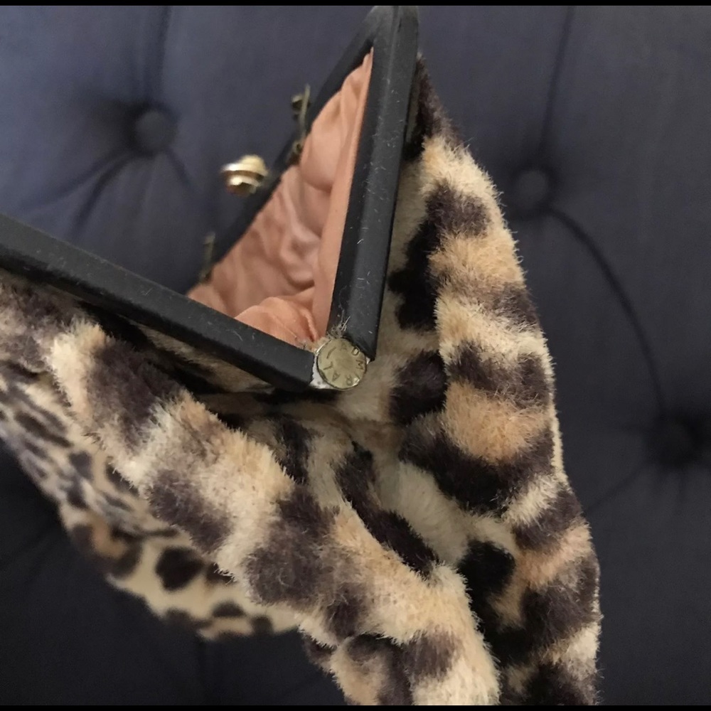 Vintage frame top handle Purse Bag leopard cheetah animal print faux fur - Picture 11 of 15